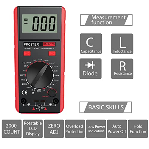 Proster LCR Meter Multimeter Capacitance Inductance Resistance Tester Red
