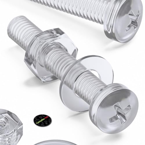 60x Clear Acrylic Pan Head Plastic Screws & Bolts M3 x 20mm, Nuts & Washers