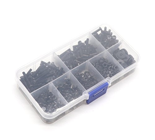 M3 Screws Kit, 800pcs (7 Sizes 4mm to 20mm) M3-0.5mm Black Pan Head Phillips Machine Screws and Hex Nuts Washers Kit for 3D Printer Robot Project Toys RC Models