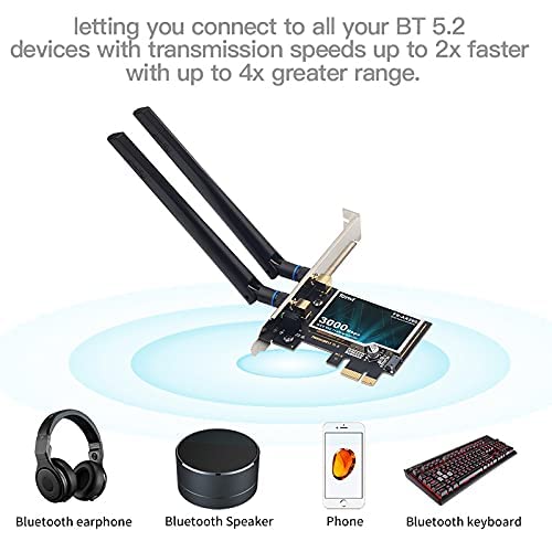WiFi 6 AX200 AX200NGW Desktop PCI-E Wireless Adapter Dual Band BT5.2 3000Mbps WiFi 802.11ax PCIe Network Card for AX ax11000 Router MU-MIMO Gigabit Speed 4k 8k Video Gaming for PC Windows 10,11 64 bit