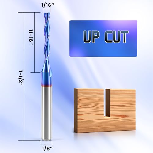 HQMaster CNC Router Bits 1/8" Shank 1/16" Cutting Dia. CNC Bit End Mill Flat Nose Carbide Endmill Two Flute Spiral Upcut Milling Cutter Tool Set for Wood PVC MDF Hardwood 10Pcs