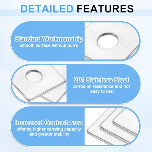 uxcell 30Pcs 1-3/16" Square Plate Washer for 5/16" Bolt, 201 Stainless Steel Bearing Plate Flat Washers Spacer Gasket for Machinery Repair, Outdoor Construction (0.08" Thick) 1-3/16" x 5/16" x 0.08" 30