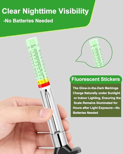 GODESON Tire Tread Depth Gauge, Fluorescent Color-Coded Tire Tread Gauge in 1/32 Inch,Pocket Clip Tyre Wear Depth Measure Tool for Car, Semi Truck, Motorcycle, Glow-in-The-Dark (Pack of 10)