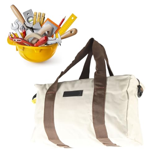 Heavy Duty Wide Mouth Tool Bag, Professional Storage Organizer for Electricians Mechanics Plumbers, 16 Inch Gray Utility Tote 16in