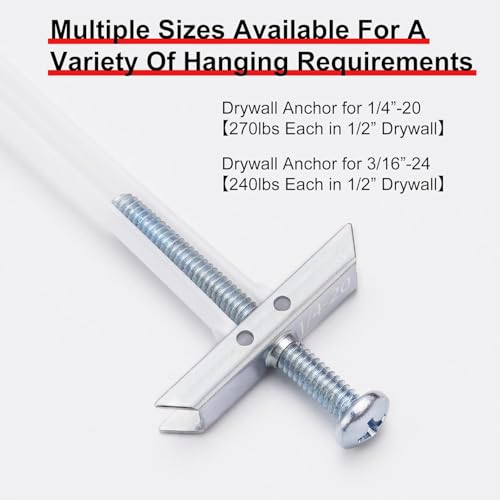 10 Pack Heavy Duty Drywall Anchor Bolts with 1/4"-20 1/4"-20：Pack of 10