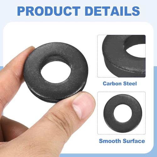 MECCANIXITY 12pcs Black Flat Washer for M18 Screw, Steel Metal Washers 18mm ID 40mm OD 8mm Length for Industrial, Screws Bolts M18 x 40mm x 8mm