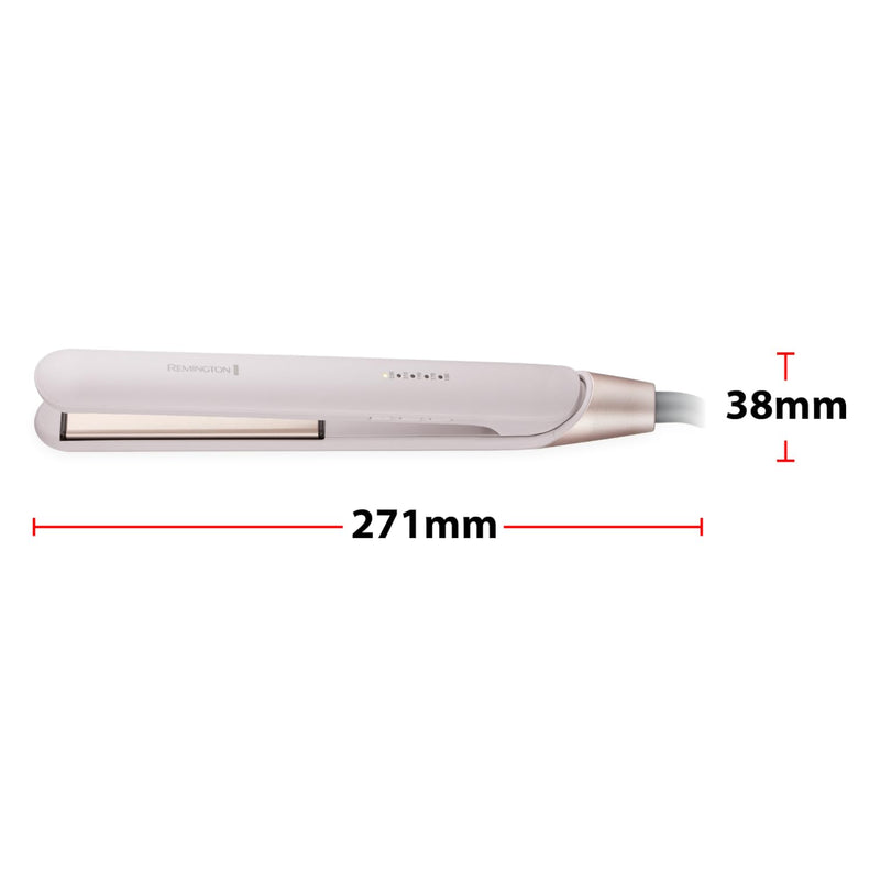 Remington Almond Allure Hair Straightener, 31 cm, Extra-Long Plates, S4807 | Advanced Ceramic Plates Infused with Almond Oil, curved design for curls & waves, worldwide voltage