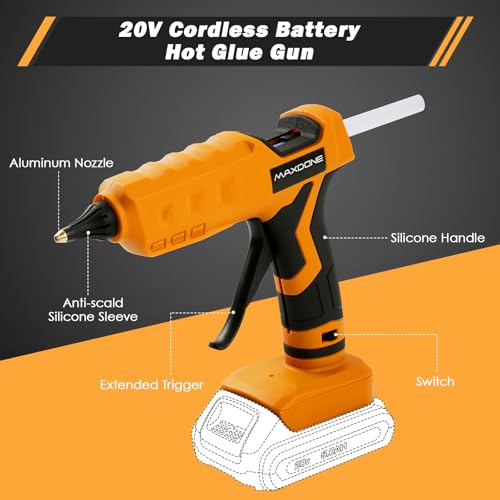 100W Cordless Hot Glue Gun for DeWalt 20V MAX Battery (Tool Only) Wireless Power Glue Gun Full Size with 12pcs Glue Sticks(0.43")(11mm) for Art DIY Craft Home Repair School(Battery Not Included) 100w glue gun for Dewalt