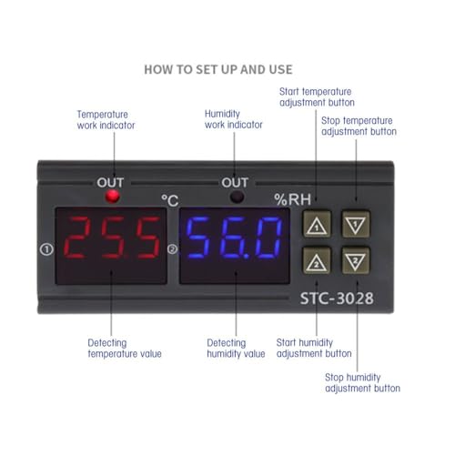 STC-3028 Digital Temperature Controller – Dual Display Thermostat for Refrigeration & Heating Equipment, 0-100℃ Range with Integrated Sensor(12V) 12V