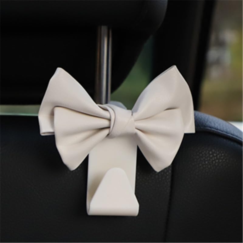 2 Pack Car Purse Hooks, Cute Bow Car Seat Headrest Hook Hanger for Purses and Bags, Space-Saving Car Accessory (white) white