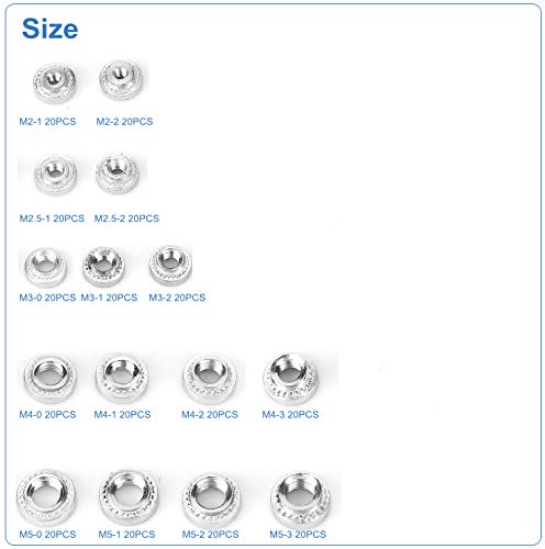 300PCS Pressure Riveting Nut, M2/M2.5/M3/M4/M5 Self-Clinching Nuts, Types S Metric Thin Plates PEM Rivet Nut, Metal Fastener Tool