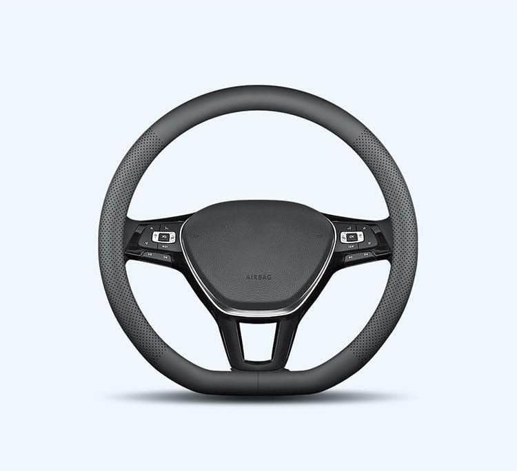 XHRING D-Shaped Car Steering Wheel Cover for Volkswagen VW Atlas Tiguan ID.4 Taos Passat Golf Jetta Beetle Polo GTI CC Touareg SE SEL R-line S Cross Sport Accessories, 2026 Leather Black