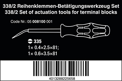 Wera - 05008100001 - Actuation Tools, 338/2 Set of Actuation Tools for Terminal Blocks (Spring Cages), 2 Pieces 0.4 x 2.5 x 81 mm & 0.6 x 3.5 x 81 mm