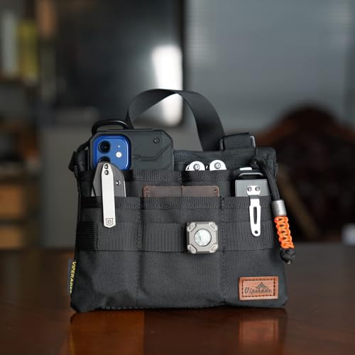 VIPERADE VE5 Slim EDC Pouch with 7 Pockets, Mens Pocket Organizer Multitool Pouch, Mini Crossbody Bag Messenger Shoulder Bag Black