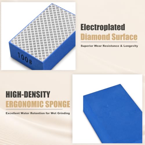 6PCS Diamond Hand Sanding Blocks Polishing Pads, 60# 120# 240# 400# 800# 1000# Grit for Tile Ceramic Glass Pottery 6PCS-60-120-240-400-800-1000#