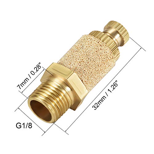 uxcell Sintered Bronze Exhaust Muffler Top Adjustable G1/8 Pneumatic Air Muffler Air Flow Speed Controller Brass Flow Control Muffler 5pcs