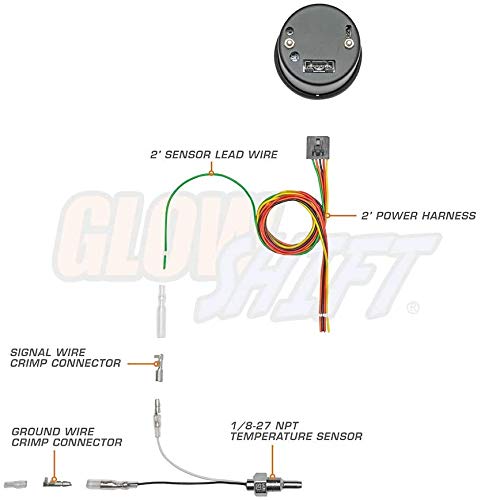 GlowShift Tinted 7 Color 300 F Water Coolant Temperature Gauge Kit - Includes Electronic Sensor - Black Dial - Smoked Lens - for Car & Truck - 2-1/16" 52mm