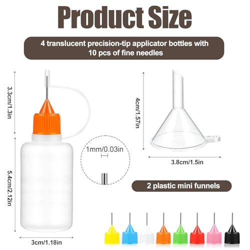 4 Pcs Precision Tip Applicator Bottle with 2 Mini Funnels 30ML/1OZ