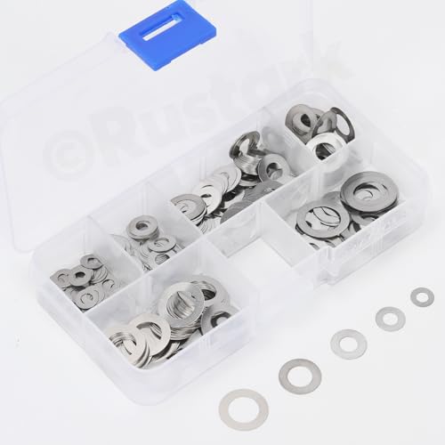 175Pcs 6 Sizes 304 Stainless Steel Flat Washer Assortment Kit Ultra Thin Flat Spacers Shim Washers Barrel Washers for Bolts Screws