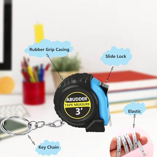 30 Pack Small Tape Measure Keychains,Mini Tape Measures Retractable,Pocket Measurement Tape Bulk Easy Read 3 Feet Blue 30