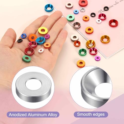 HARFINGTON 20pcs Countersunk Washer M5 Anodized Aluminum Alloy Finishing Washers, Screw Gaskets for Mechanical Accessories Parts, Silver