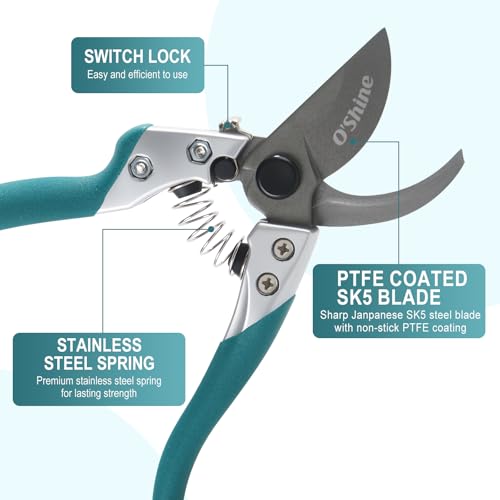 O'Shine 8" Professional Bypass Pruning Shears - Heavy Duty Garden Shears