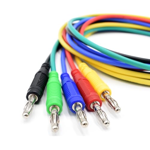 zhenyu 5 Colors 4mm Banana Plug Male to Male Test Leads 14AWG Heavy Duty Jumper Wires Silicone Soft Test Cable for Multimeter Electrical Testing 20A 6Ft 5Pcs-Length of 6 Feet