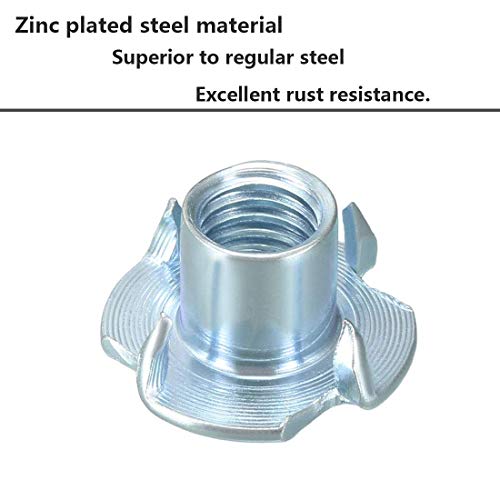 NGe M10 x 10mm T-Nuts, 4-Prong Tee Nut Fasteners, Pronged Tee Nut for Wooden Furniture and Climbing Hold, Pack of 50