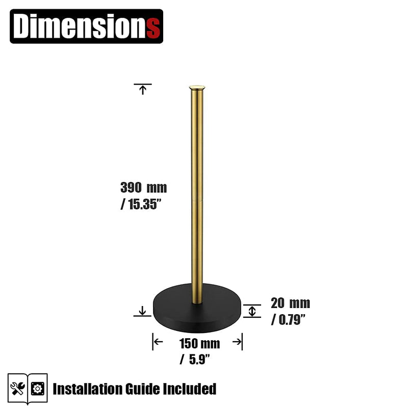 JQK Toilet Paper Storage Stand Gold, 304 Stainless Steel Thicken 0.8mm Tissue Reserve Holder Dispenser for Bathroom, Brushed Gold, TPS180-BG 15.35 Inch Gold & Black Base