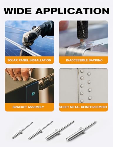 Tri-Fold Pop Rivets 1/4" x 5/8", 100 CTs High Grip Exploding Bulb Blind Aluminum Rivets for Thin Sheet Metal, 6.4x16mm Open End Steel Mandrel 1/4" x 5/8" Silver