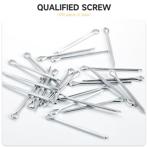 410Pcs Cotter Pin Assortment Kit, 6-Size Heavy Duty Metal Cotter Pins, Hardware Pins Cotter Pin Set for Trucks, Hitch Pin Lock System, Machinery, Lawn Mowers, Hitch Clips & Pins by Mywish 410Pcs Straight Pins