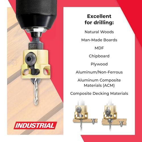 Amana Tool Carbide Tipped Adjustable Countersink with Depth Stop, 55237, 3/8 Dia x 49 Degree Angle x 1/4 Shank, Includes Replacement Drill Bit 630-226
