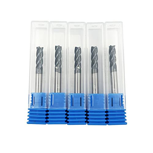 5PCS Carbide Square End Mill Bits Set, Milling Bits Cutter 3/16 Carbide End Mills for Alloy Steels/Hardened Steels, HRC 45 Deg Single End 4 Flute AlTiN Coating, 3/16 in
