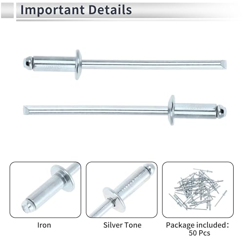 50 Pcs Dome Head Large Flange Blind Rivets 3mm Grip Diameter 8mm Grip Length 6mm Flange Diameter Silver Tone Iron