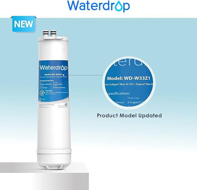 Waterdrop RC EZ 1 Water Filter, Replacement for DuPont® Carbon 3000QT Filter, Culligan® RC-EZ-1, DuPont® WFQTC30001, WFQTC70001, Brita® USF-201, USF-202, 3K Gallons, 2 Pack