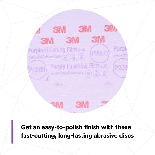 3M Hookit Purple Finishing Film Abrasive Disc 30666, 6 in, 2000+ Grade, 50 Pack, Clear Coat Sanding, Paint Finishing, Defect Removal, Long Lasting P2000