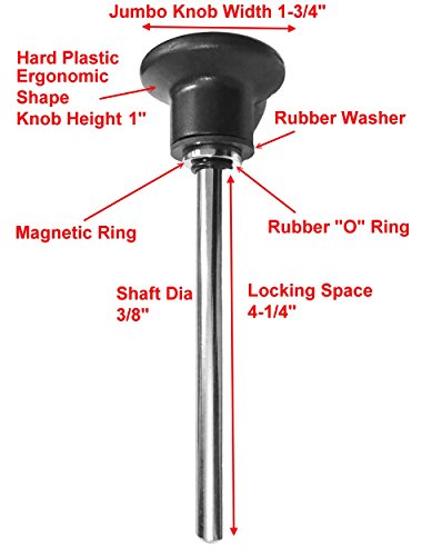 MAGNETIC Pin, Tensile (3/8" Dia ) Universal Weight Stack Heavy Duty SELECTOR KEY - Deluxe Jumbo 1-3/4" Dia BLACK Round Knob - World Class Hitch PINS - Various Locking space n Size - by SBD 4.25 Inches Qty 1