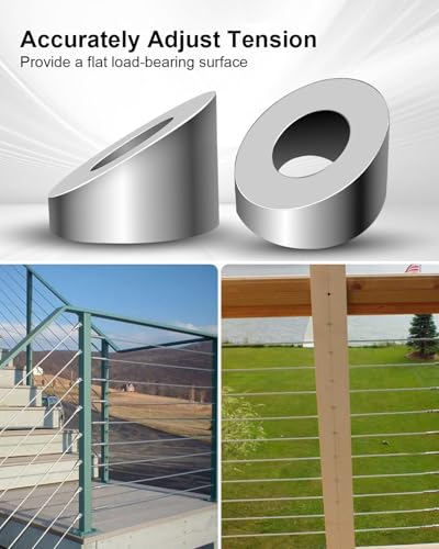 20 Pcs 5/16" ID Angle Washers for 1/8" 3/16" Cable Railing Posts Hardware, Stainless Steel 30 Degree Angle Beveled Washer for Indoor Outdoor Stair Deck Ship Rigging Metal Wood Aluminum End Posts