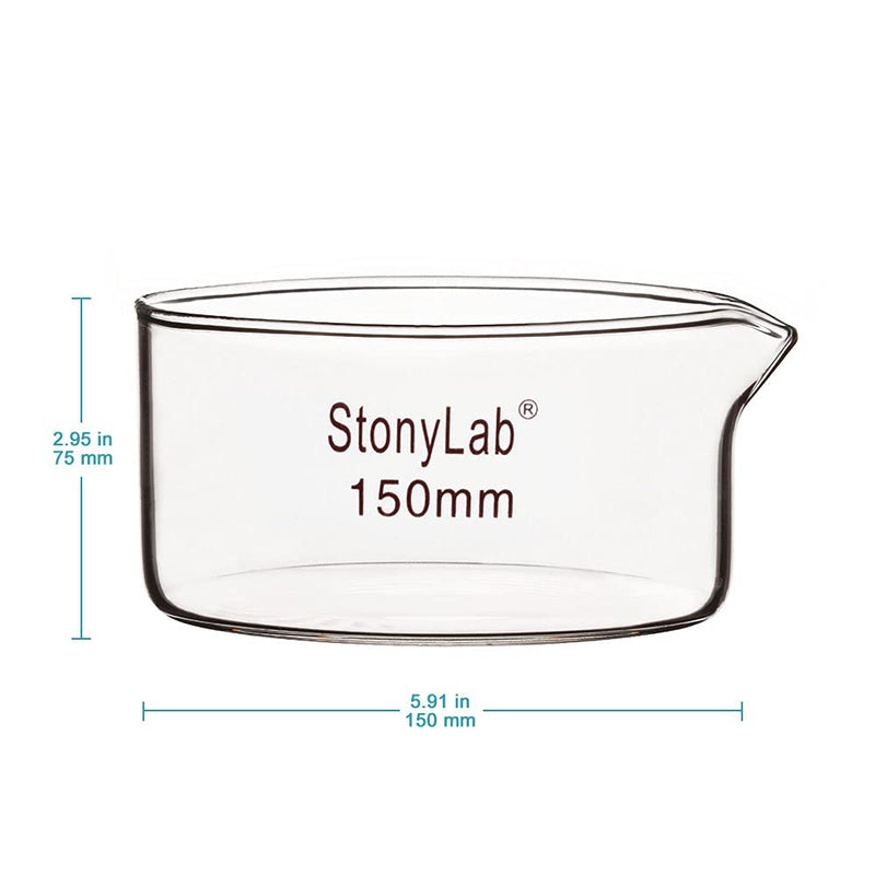 stonylab Crystallizing Dish with Spout and Heavy-Duty Rim, Borosilicate Glass Reusable Crystallizing Dishes for Crystallization and Evaporation, 1 Liter Capacity OD 150mm O.D. 150 mm