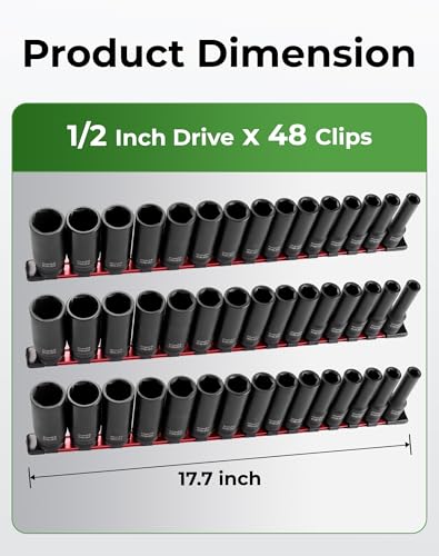 ALOANES 3PC Heavy Duty Aluminum Build Quality Socket Organizer 3PC, 1/2-inch Drive Red