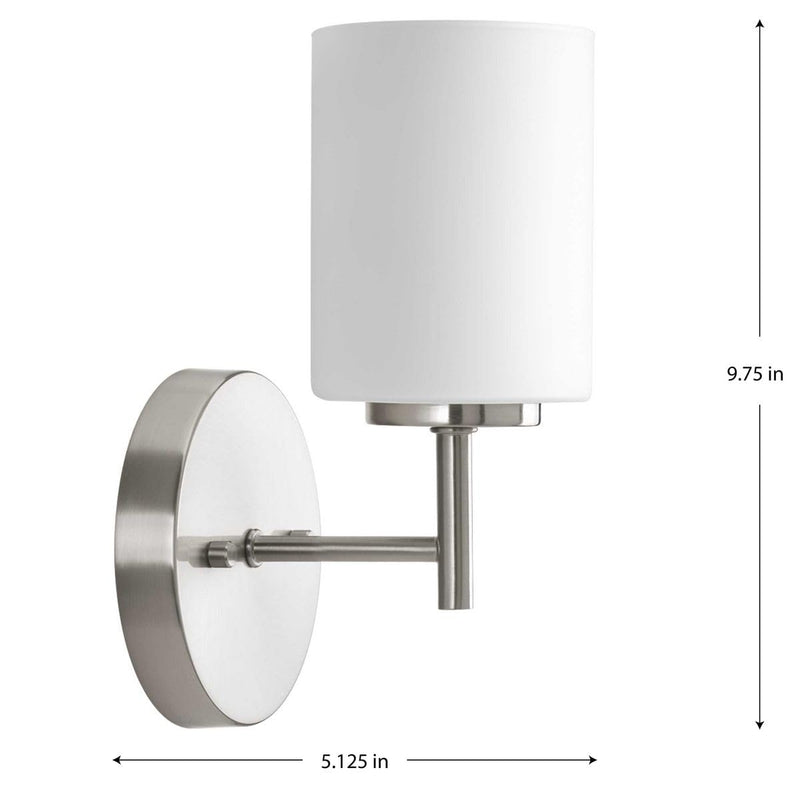 Progress Lighting Replay Collection 1-Light Etched White Glass Modern Bath Vanity Light Brushed Nickel, E26