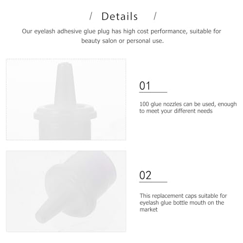 FRCOLOR 100pcs Eyelash Extension Bottle Plug Replacement Caps Eyelash Grafting Adhesive Nozzle Caps for Lash Glue Bottles Salon and Personal Use Fits Most Bottle Mouths 2x1.3cm White