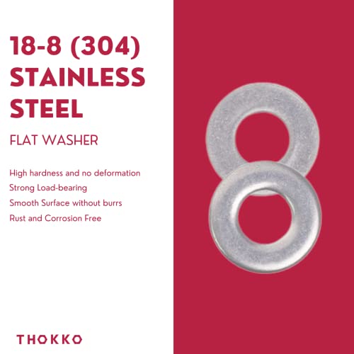 1/4" Stainless Flat Washer, 5/8" Outside Diameter, 18-8 (304) Stainless Steel Smooth Surface Flat Washers - 150 Pack