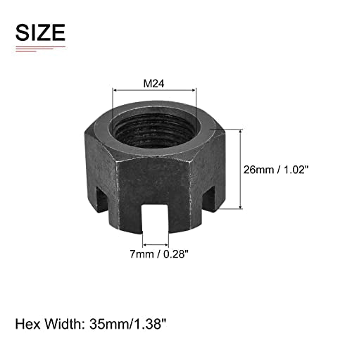 DTGN M24x2mm(DxP) Slotted Hex Castle Nuts - 5Pack - Good for Machinery Repairing - Carbon Steel Blackened Hexagon Nuts - Black