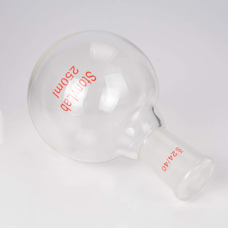 StonyLab Glass 250ml Short Neck Round Bottom Flask, Borosilicate Glass Single Neck Heavy Wall Flask RBF with 24/40 Standard Taper Outer Joint - 250ml 250 ml