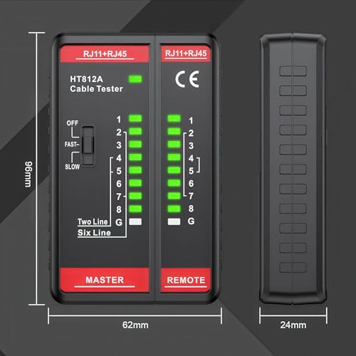 Network Cable Tester with RJ45 RJ11 Port, Ethernet Cable Tester, Ethernet Tester Tool Fast/Slow Testing, POE Test UTP/STP Cable Checker, Telephone Line Continuity Test for CAT5/CAT5E/CAT6/CAT6A/CAT7