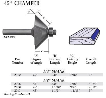 Whiteside Router Bits 2305 Chamfer Bit with 45-Degree 5/8-Inch Cutting Length