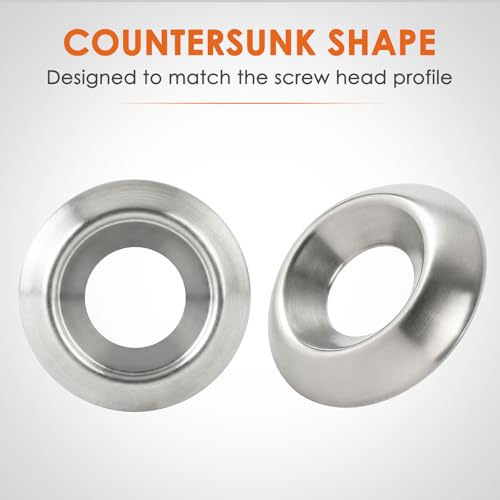 250 PCs #12 Countersunk Finish Washers, 304 Stainless Steel Cup Washers for Flat and Oval Head Screws Silver Pack 250