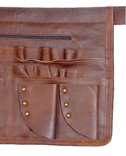 HEAVEN HUSH Genuine Leather Waist Apron with Pockets Adjustable Barber Tool Belt Organizer Brown