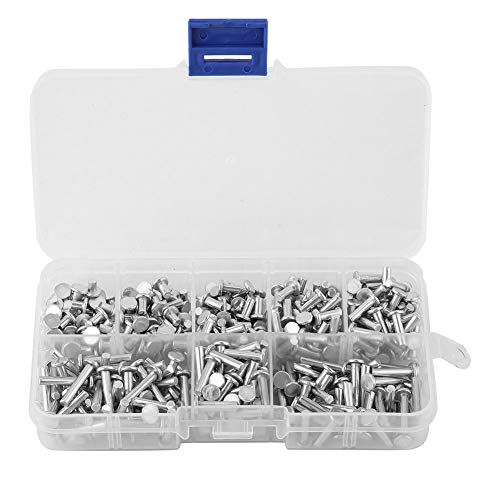 400 Pcs M3 Flat Head Aluminum Rivets with Box, Flat Head Solid Rivet 4mm-16mm Length, Solid Aluminum Rivet Assortment